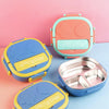 Stainless Steel Bento Lunch Box with Cutlery for Kids | 3 Compartment Square